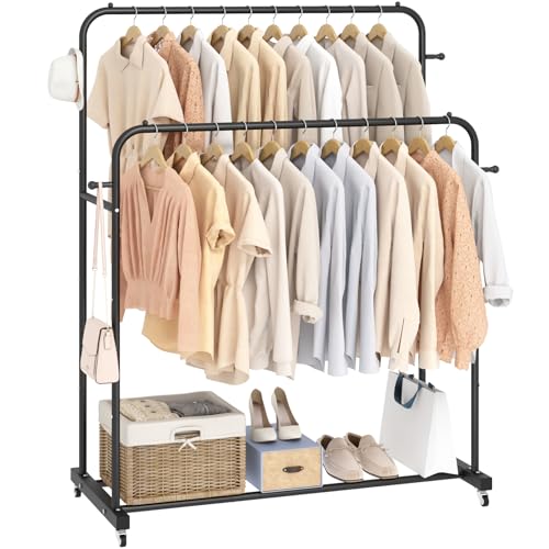 Double-Rail Metal Hanging Clothes Rack