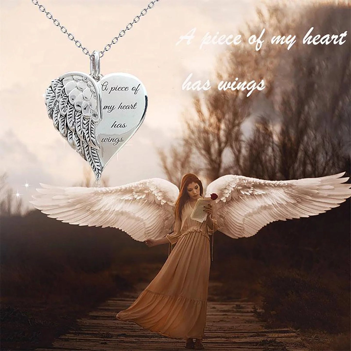 A Piece of My Heart Has Wings Pendant and Necklace