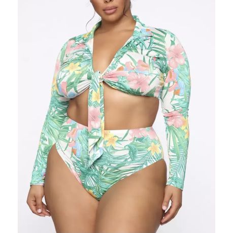 Floral High Waist Bikini Swimsuit Set - Small
