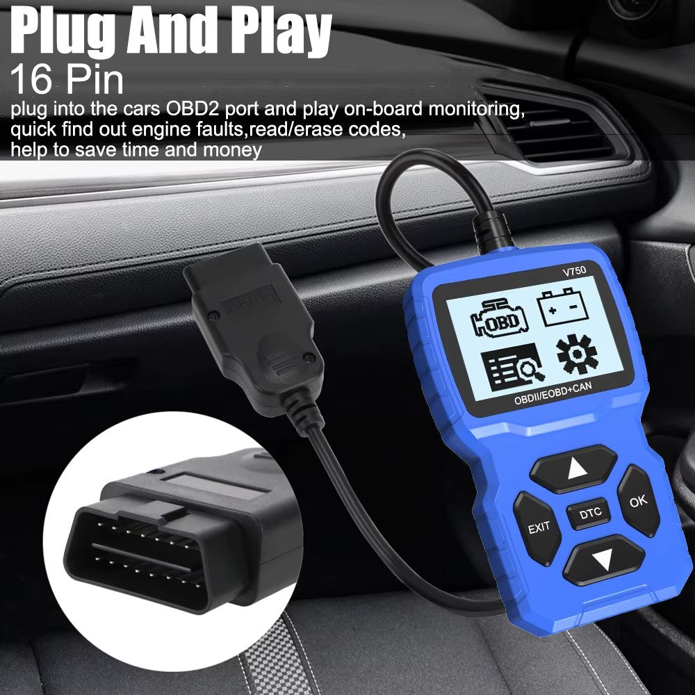 OBD2 Scanner Diagnostic Tool V750 2.4 Inch Big Screen Car Fault Detector & Code Reader