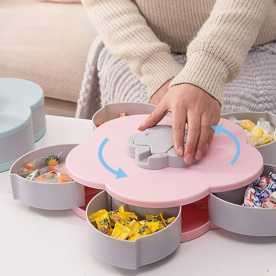 Petal-Shape Rotating Snack Box Candy Tray Food Organizer