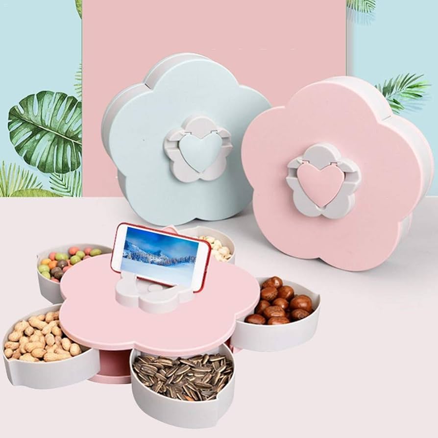 Petal-Shape Rotating Snack Box Candy Tray Food Organizer