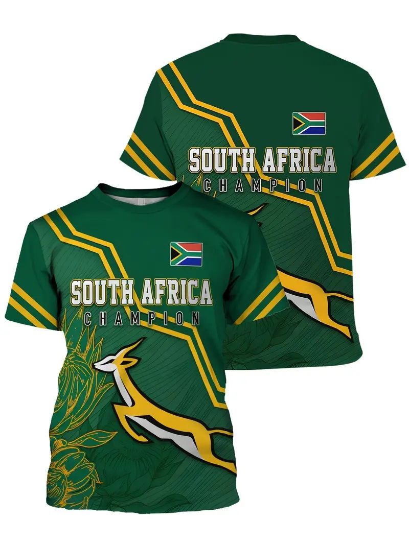SOUTH AFRICA T-Shirt, Crew Neck Short Sleeve, Modern Style - SIZE L