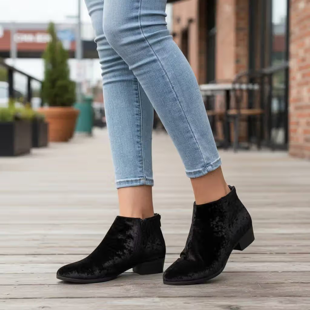 Women's Velvet Ankle Boots with Back Zipper - Size 6.5 ONLY