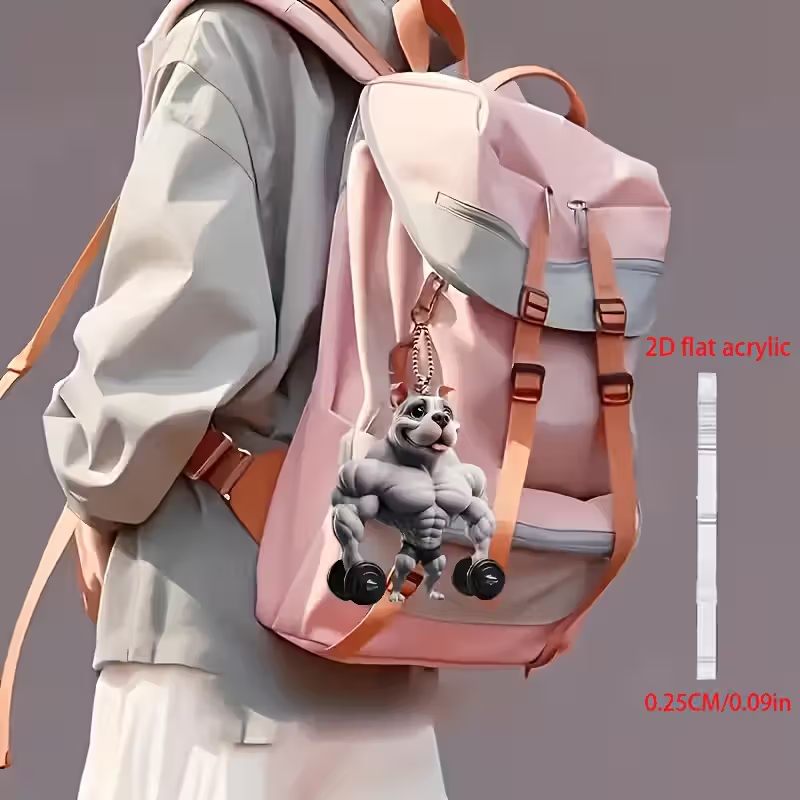 2D Flat Muscular Bulldog Acrylic Car Decoration