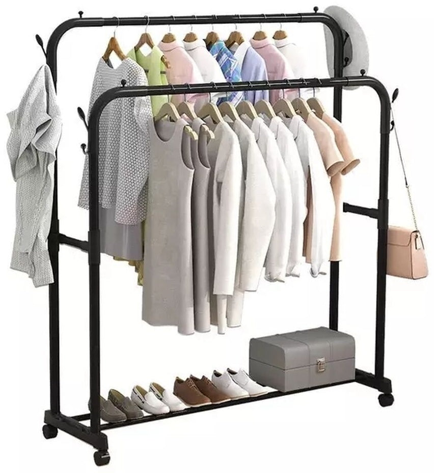 Double-Rail Metal Hanging Clothes Rack