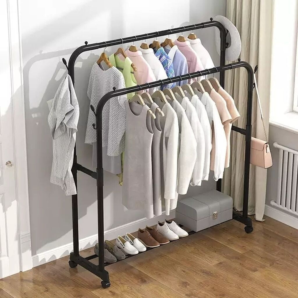Double-Rail Metal Hanging Clothes Rack