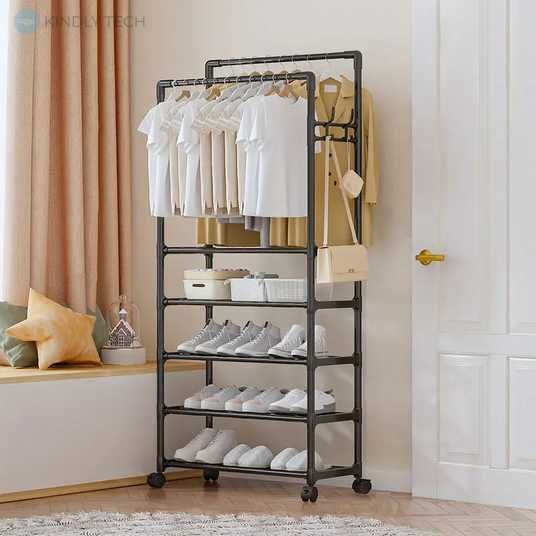 4-Layer Double Pole Clothing Rail and Shoes Rack