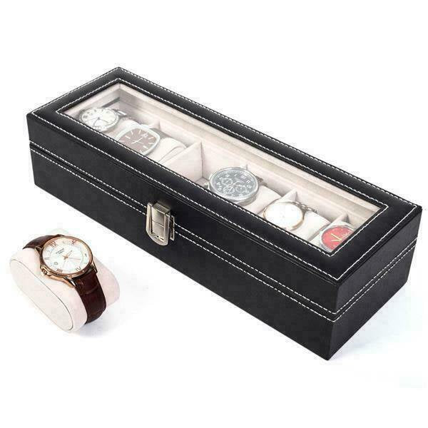 6 Slot PU Leather Watch Display Case with Window, Jewelry Display Box freeshipping - Dealz4all Store