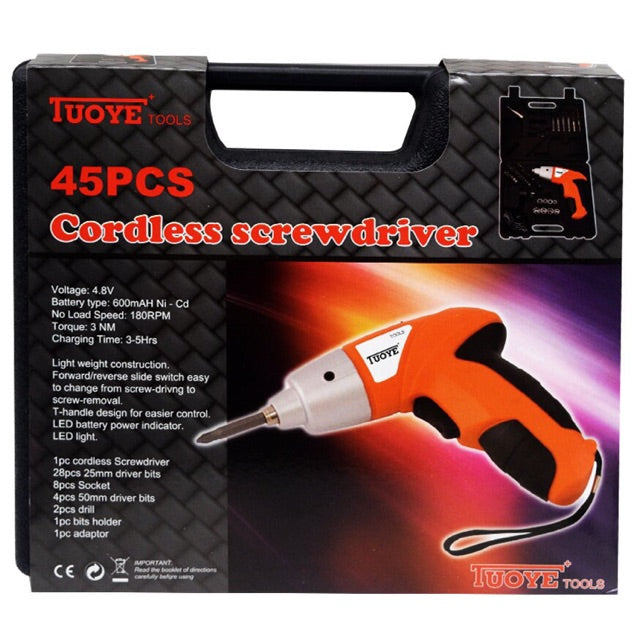 45Pcs 4.8V Rechargeable Electric Cordless Screwdriver Drill Set