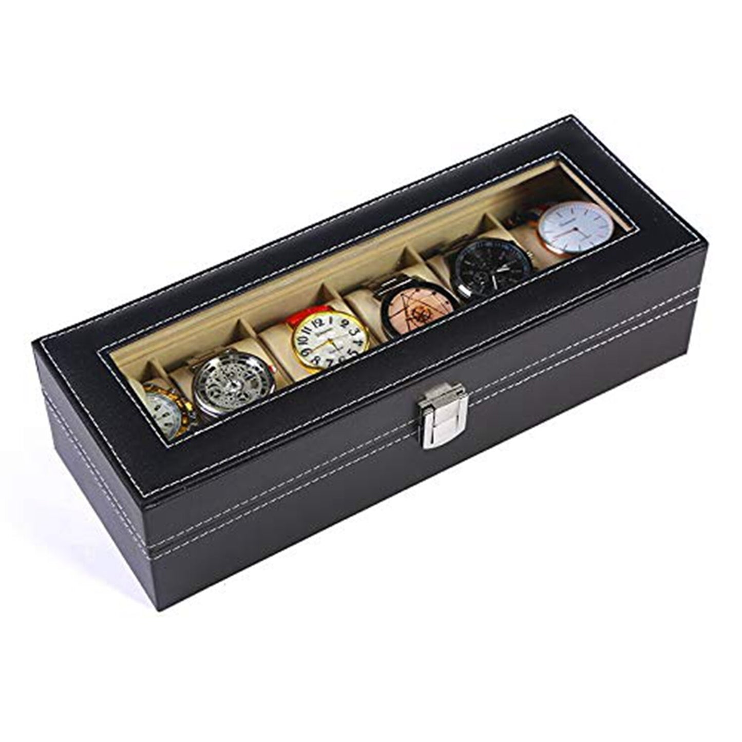 6 Slot PU Leather Watch Display Case with Window, Jewelry Display Box freeshipping - Dealz4all Store
