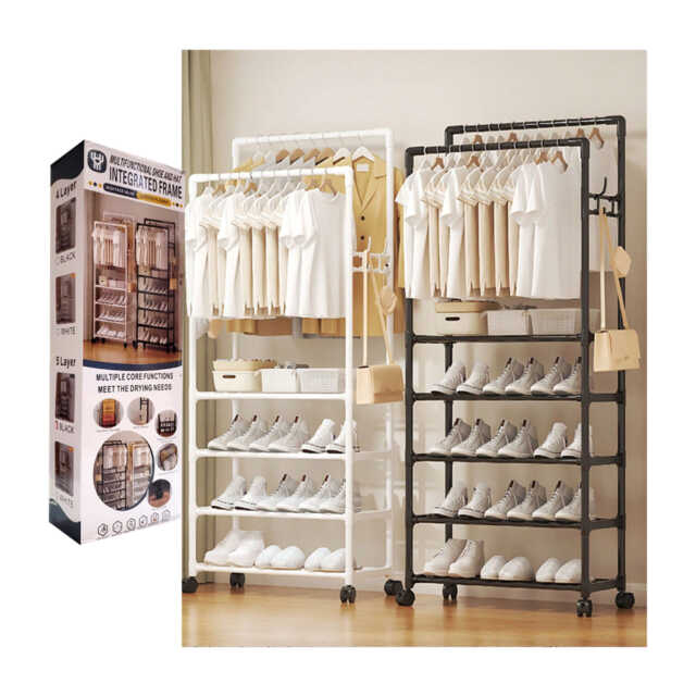 4-Layer Double Pole Clothing Rail and Shoes Rack