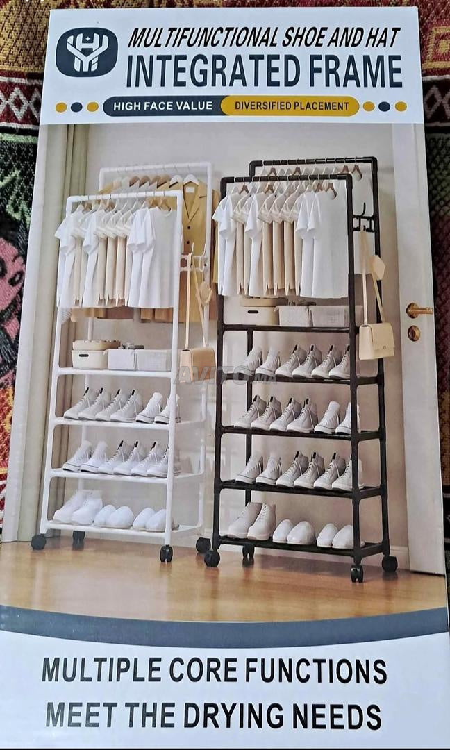 4-Layer Double Pole Clothing Rail and Shoes Rack