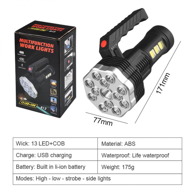 Strong Rechargeable Multi-functional 13 LED COB Flashlight