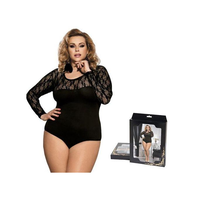 Free Size Black Body Suit, Long Sleeves in Lace