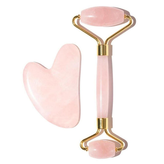 Facial Pink Jade Stone Roller & Gua Sha Massage Set