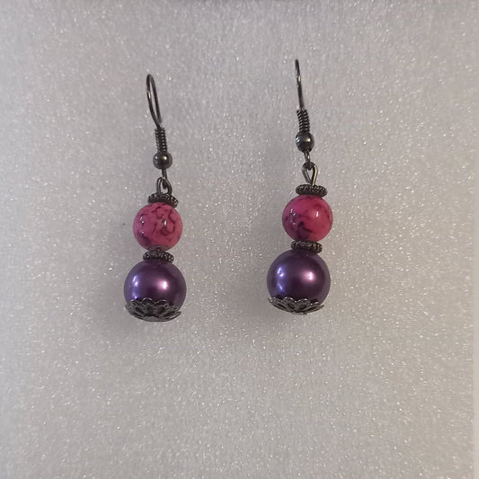 Ladies Purple Bead Earrings
