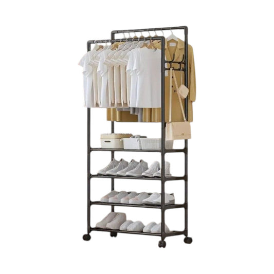 4-Layer Double Pole Clothing Rail and Shoes Rack