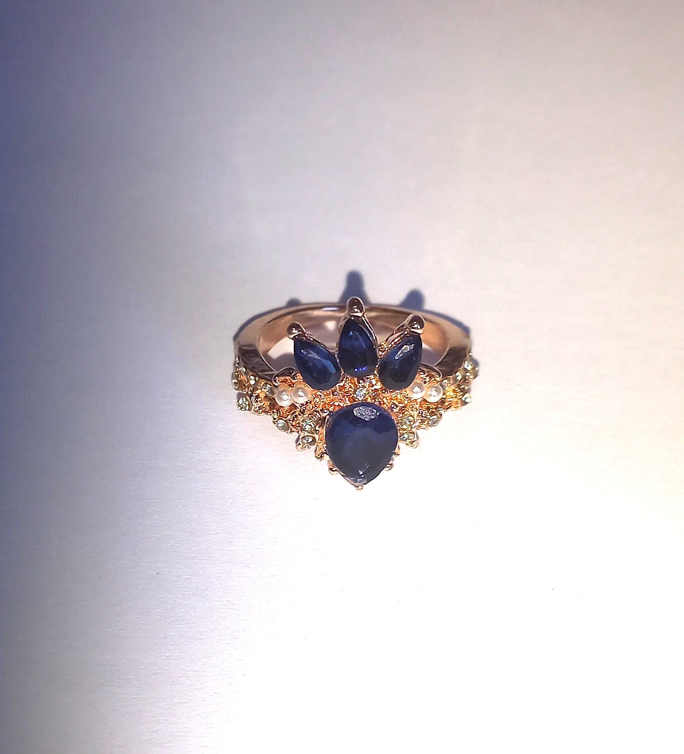 Elegant Blue Rose Moon Ring - Size 6