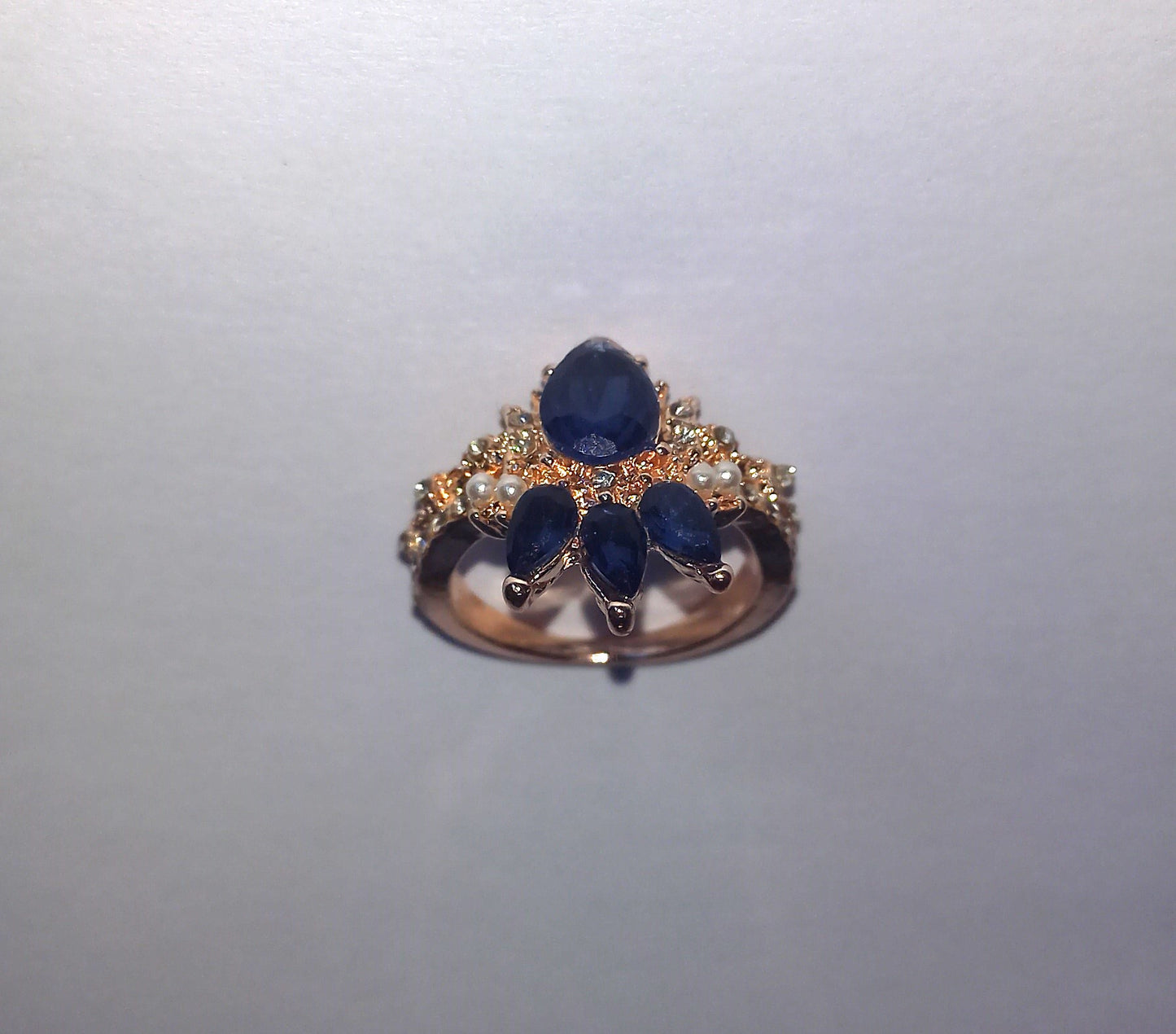 Elegant Blue Rose Moon Ring - Size 6