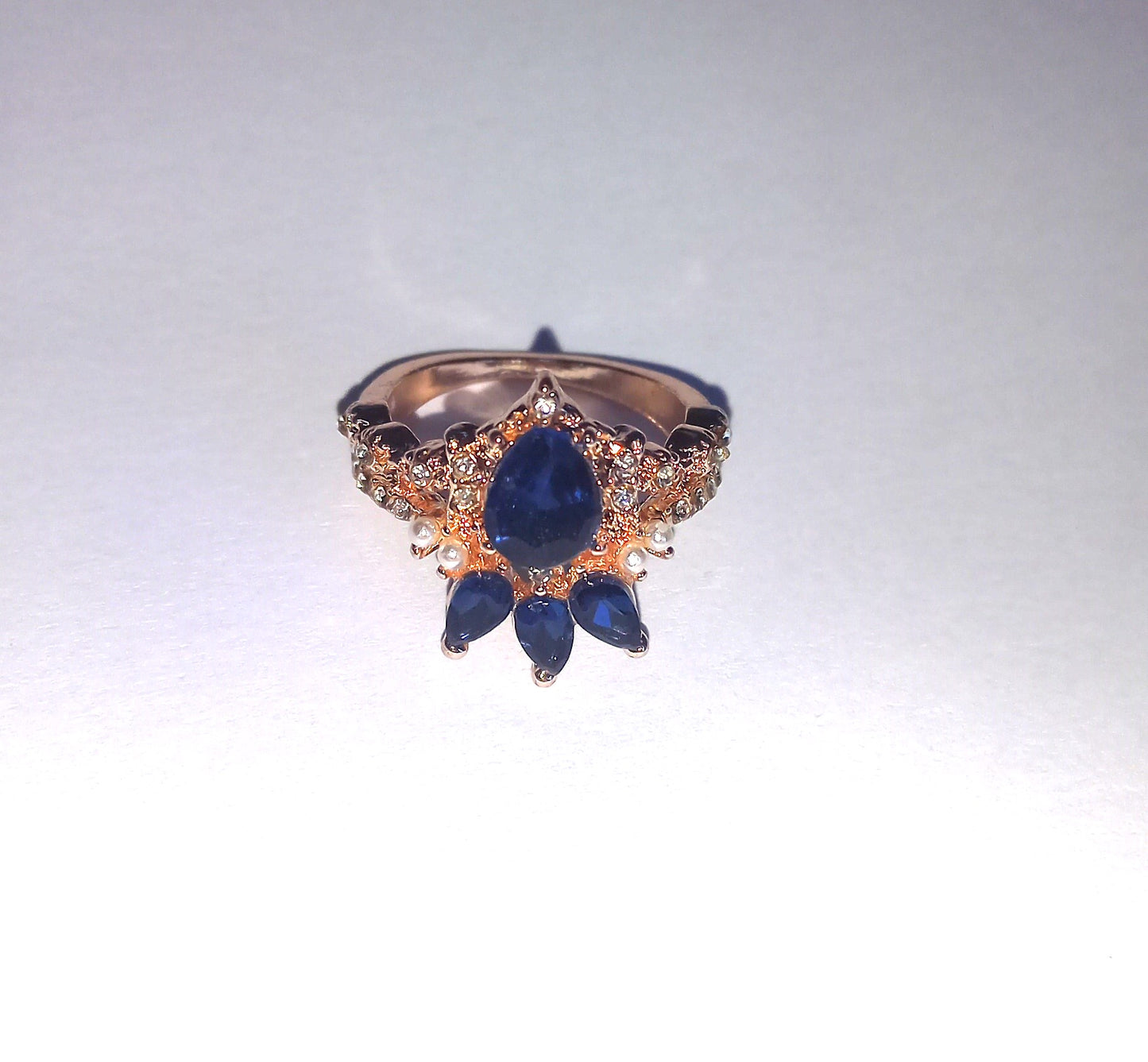 Elegant Blue Rose Moon Ring - Size 6