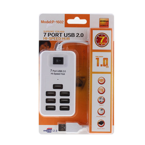 USB2.0 Portable 7 Port HUB High Speed with Cable On/Off Switch