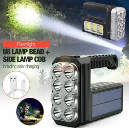 Ultra Bright 8 LED Waterproof Flashlight with USB/Solar Charging