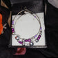 Ladies Silver Hoop Earrings with Purple and Silver Beads