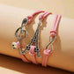 Multi-Charm Leather Bracelet with Paris Theme