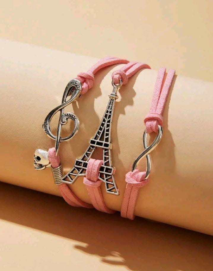 Multi-Charm Leather Bracelet with Paris Theme