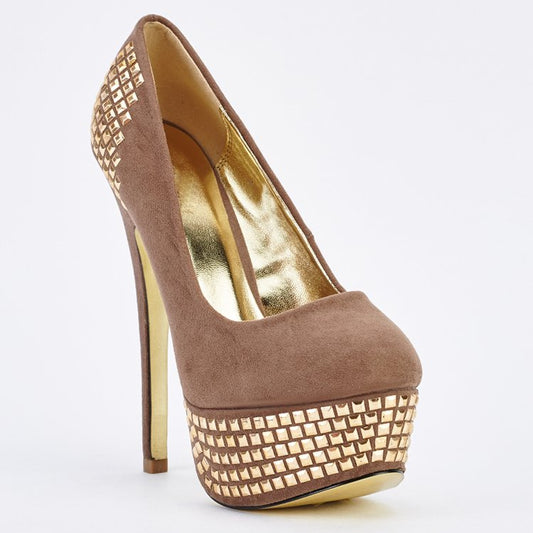 Stunning Brown Diamante Platform High Heel Shoes