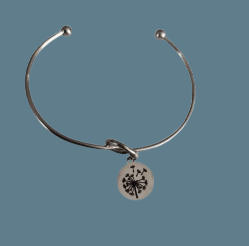 Dandelion Charm on Knot Cuff Bracelet