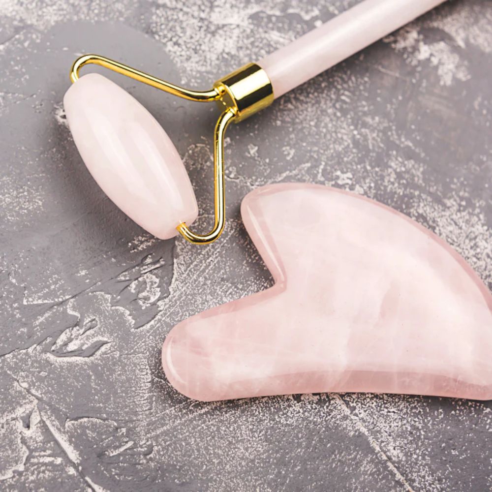 Facial Pink Jade Stone Roller & Gua Sha Massage Set