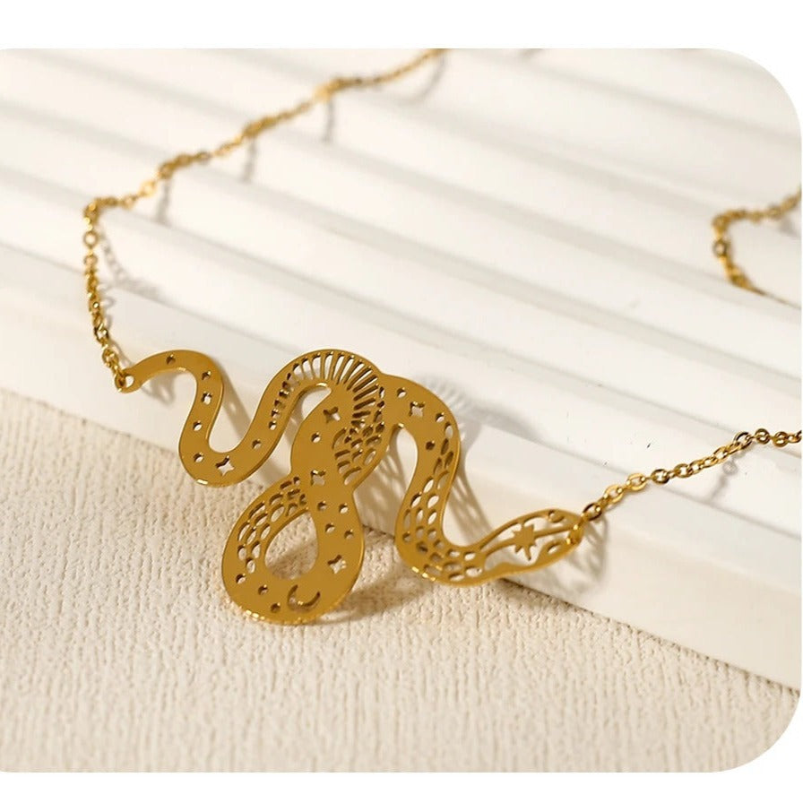 Stainless Steel Necklace with Snake Pendant