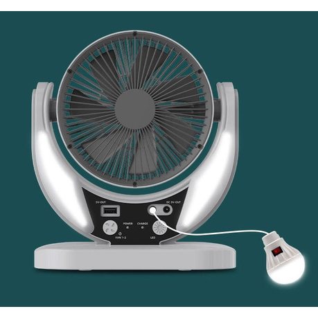 Rechargeable Solar Fan with 4500mah Battery and 6V 4W Solar Panel and USB Light