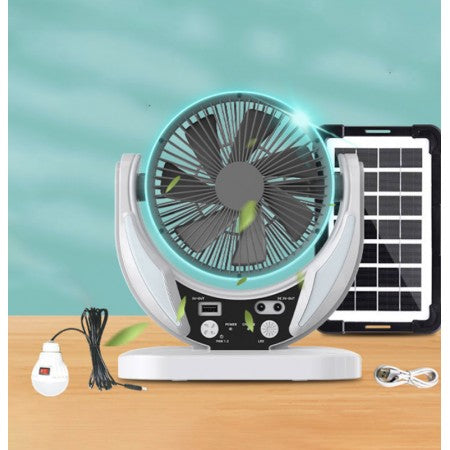 Rechargeable Solar Fan with 4500mah Battery and 6V 4W Solar Panel and USB Light