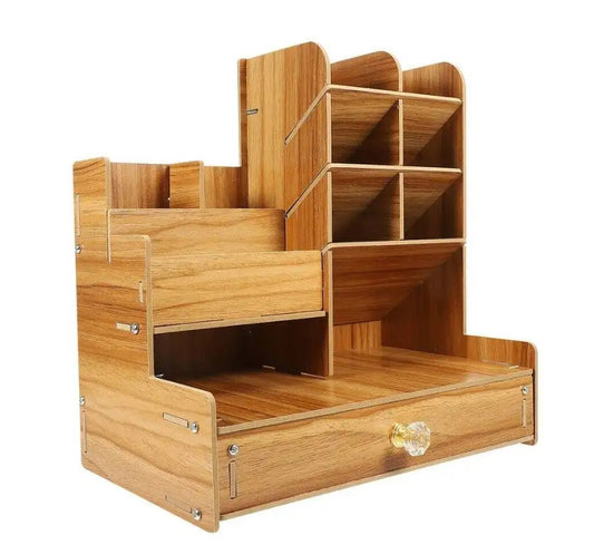 PRE-ASSEMBLED Wooden Desk Organiser with Drawer