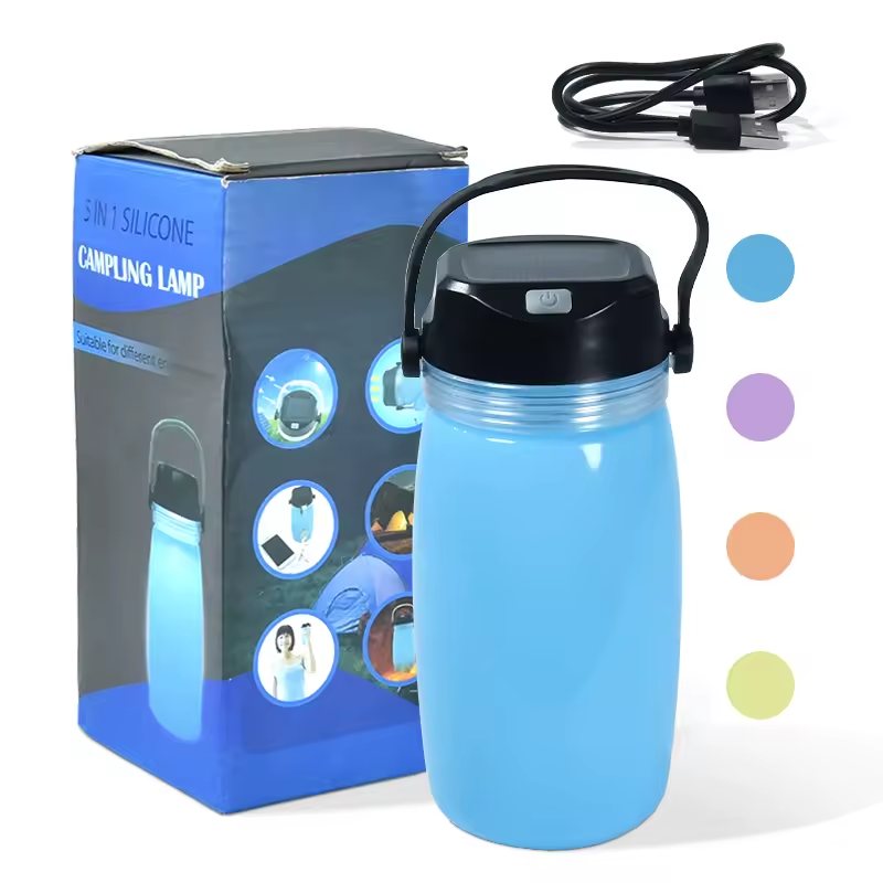 Travel and Camping Lantern Bottle with LED Lighting and Solar Charging