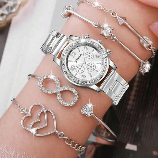 Luxurious Woman 5pcs Quartz Watch Set