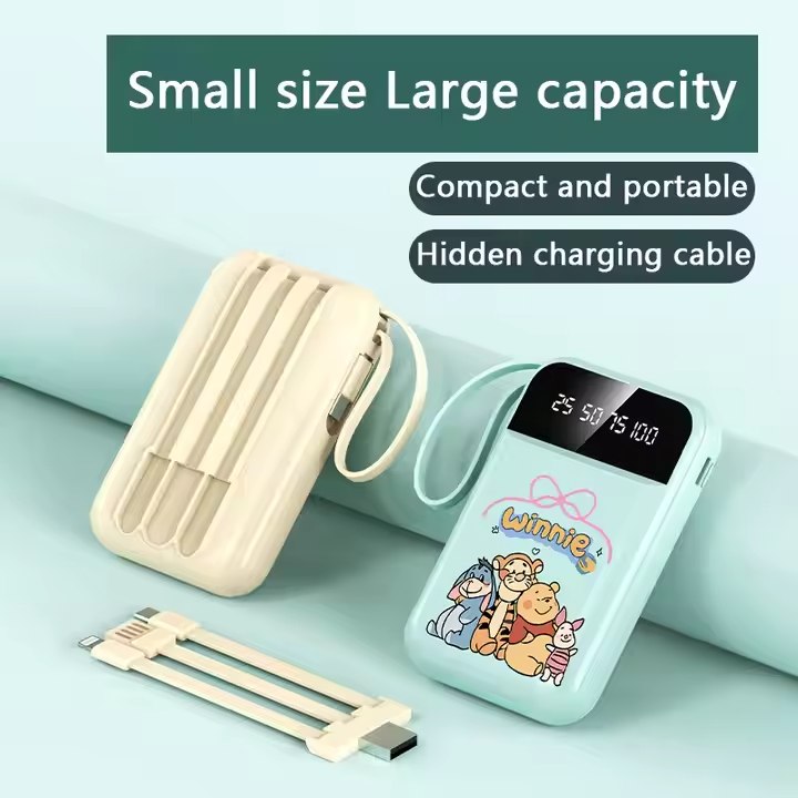 20000mah Cartoon Power Bank with 3 Cables and LED Light