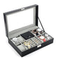 8 Slots PU Leather Watch display and Jewelry Case With Lock & Glass Top