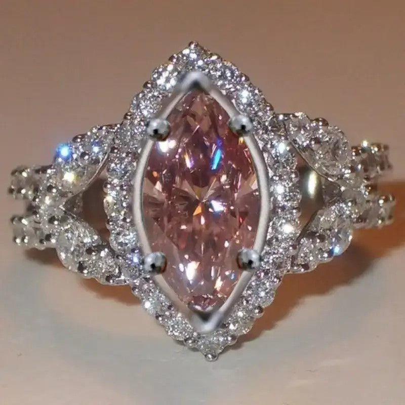 Exquisite Four-Prong Eye Cut with Pink Zirconia Ring - Size 8