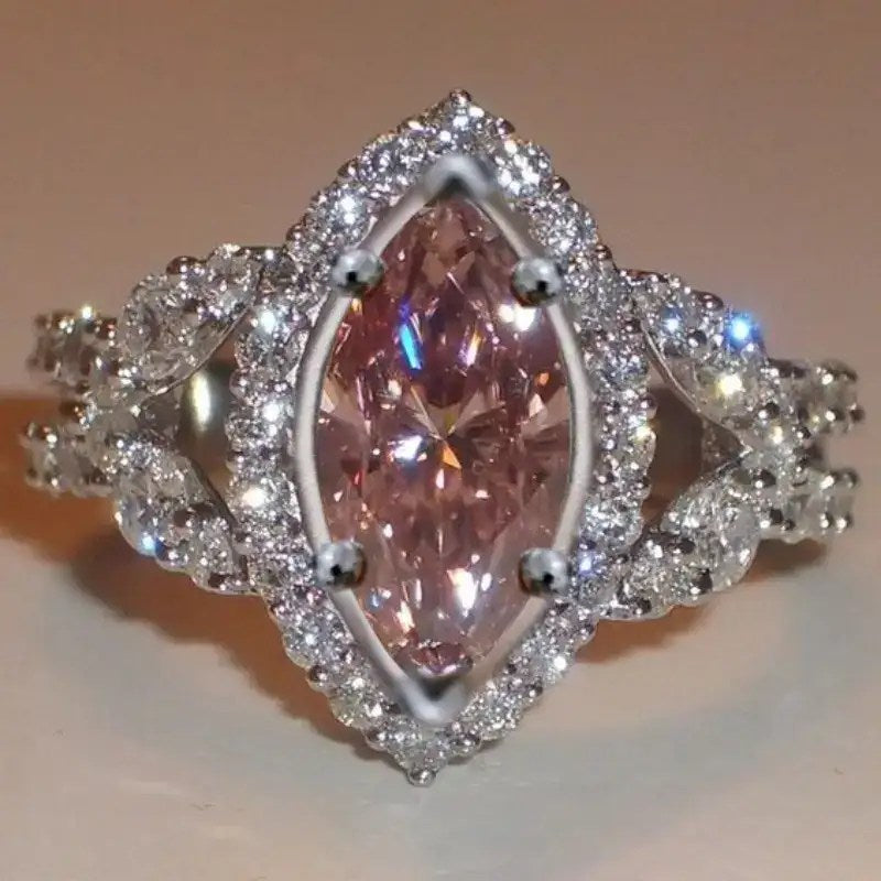 Exquisite Four-Prong Eye Cut with Pink Zirconia Ring - Size 8