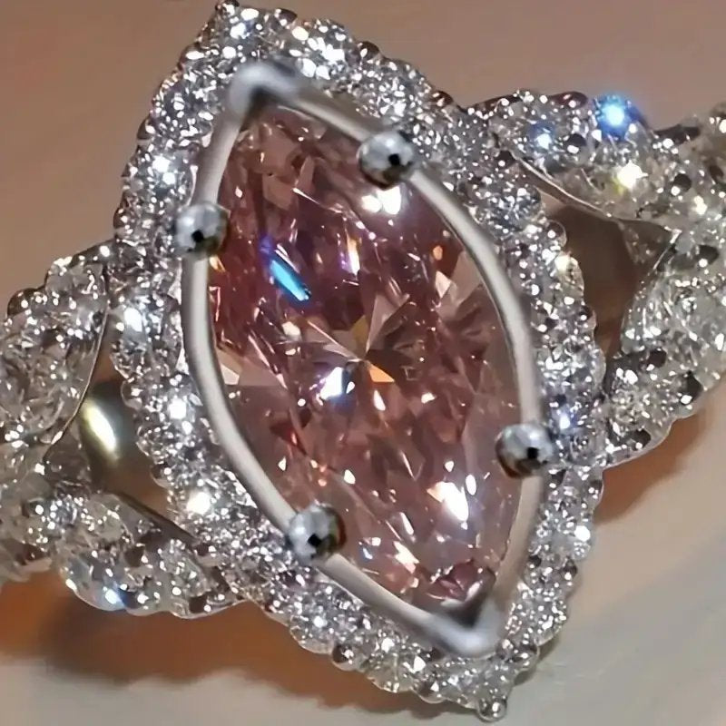 Exquisite Four-Prong Eye Cut with Pink Zirconia Ring - Size 8