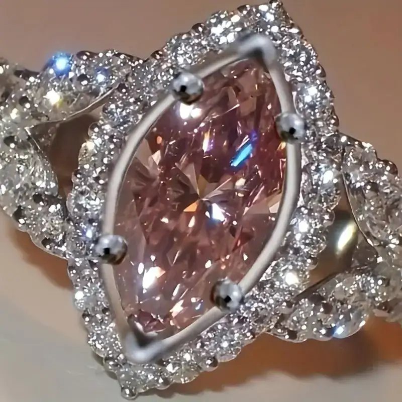 Exquisite Four-Prong Eye Cut with Pink Zirconia Ring - Size 8