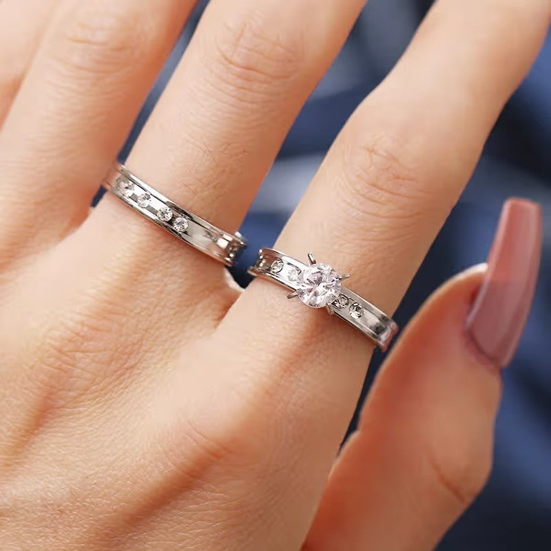 Elegant Stainless Steel Wedding Ring Set - Size 8