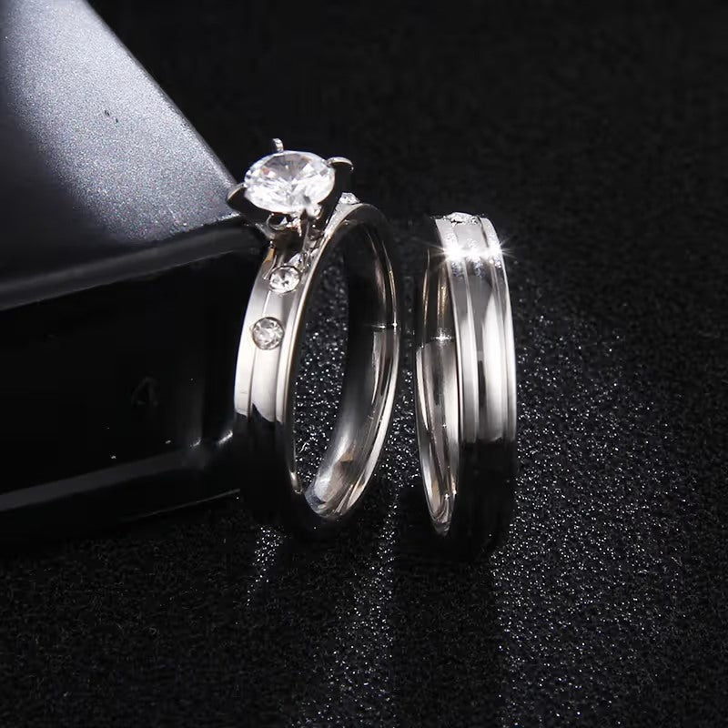 Elegant Stainless Steel Wedding Ring Set - Size 8