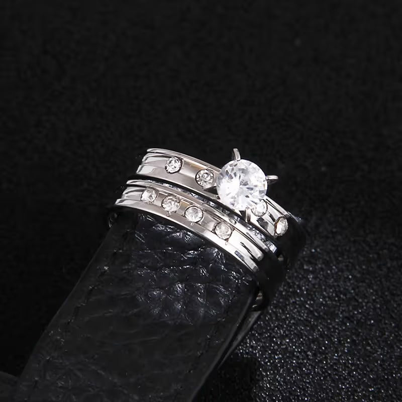 Elegant Stainless Steel Wedding Ring Set - Size 8