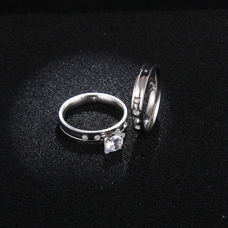 Elegant Stainless Steel Wedding Ring Set - Size 8