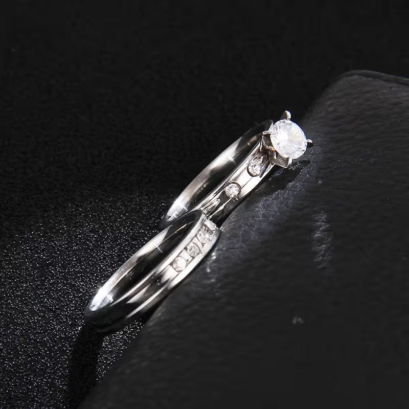 Elegant Stainless Steel Wedding Ring Set - Size 8